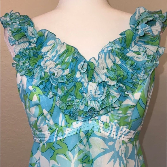 EUC Lilly Pulitzer Chiffon Maxi Ruffle Empire Waist Size 6 - Picture 6 of 16
